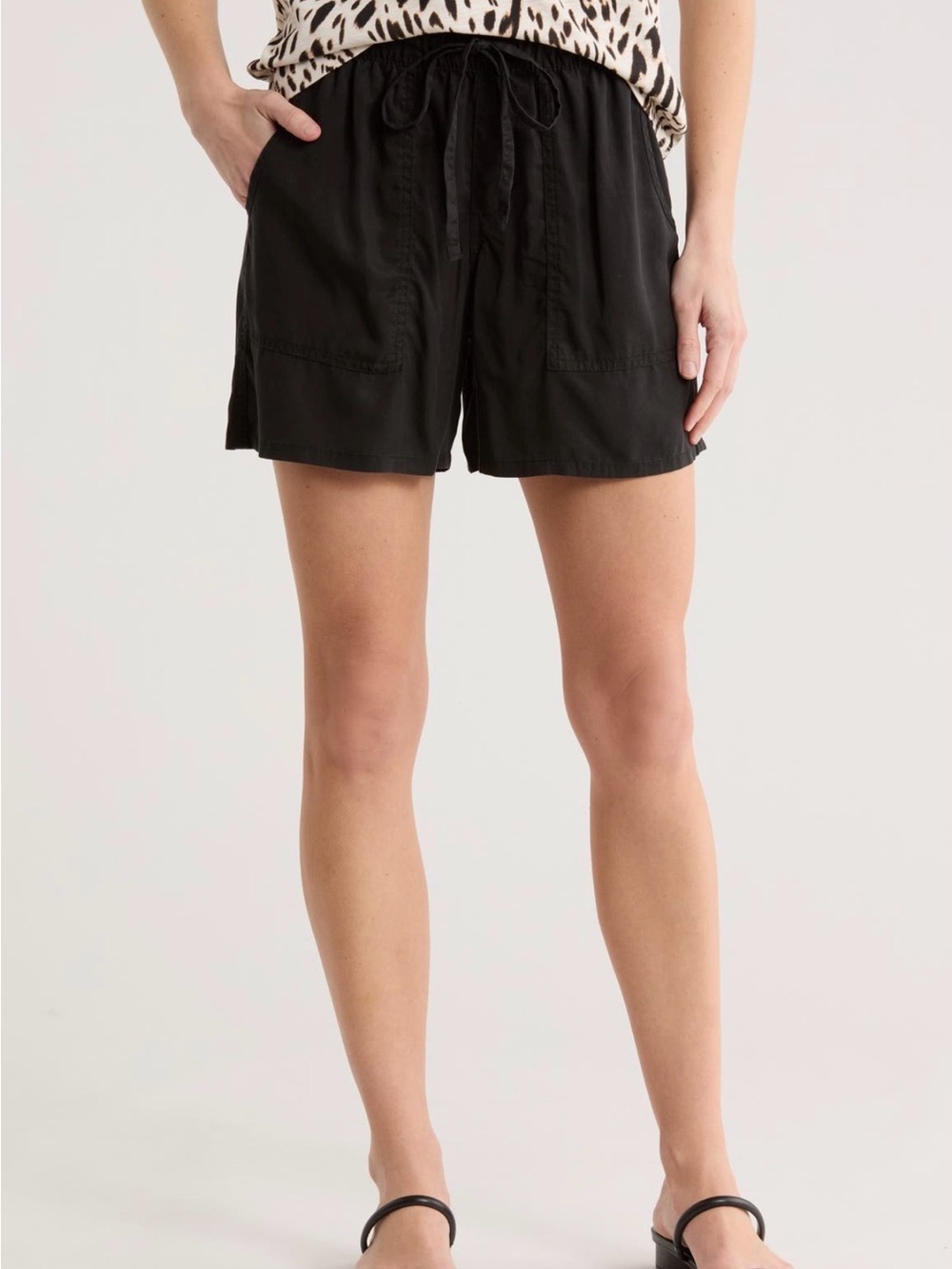Sanctuary Black Drawstring Patch-Pocket Shorts